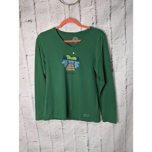 Life is Good Crusher Long Sleeve Tee T-Shirt Top S Small Green Lake My Day V-nec